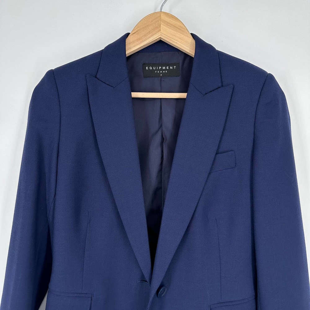 Equipment Anais Blazer Wool Blend Single Button Suit Jacket, Navy Blue - Picture 6 of 16